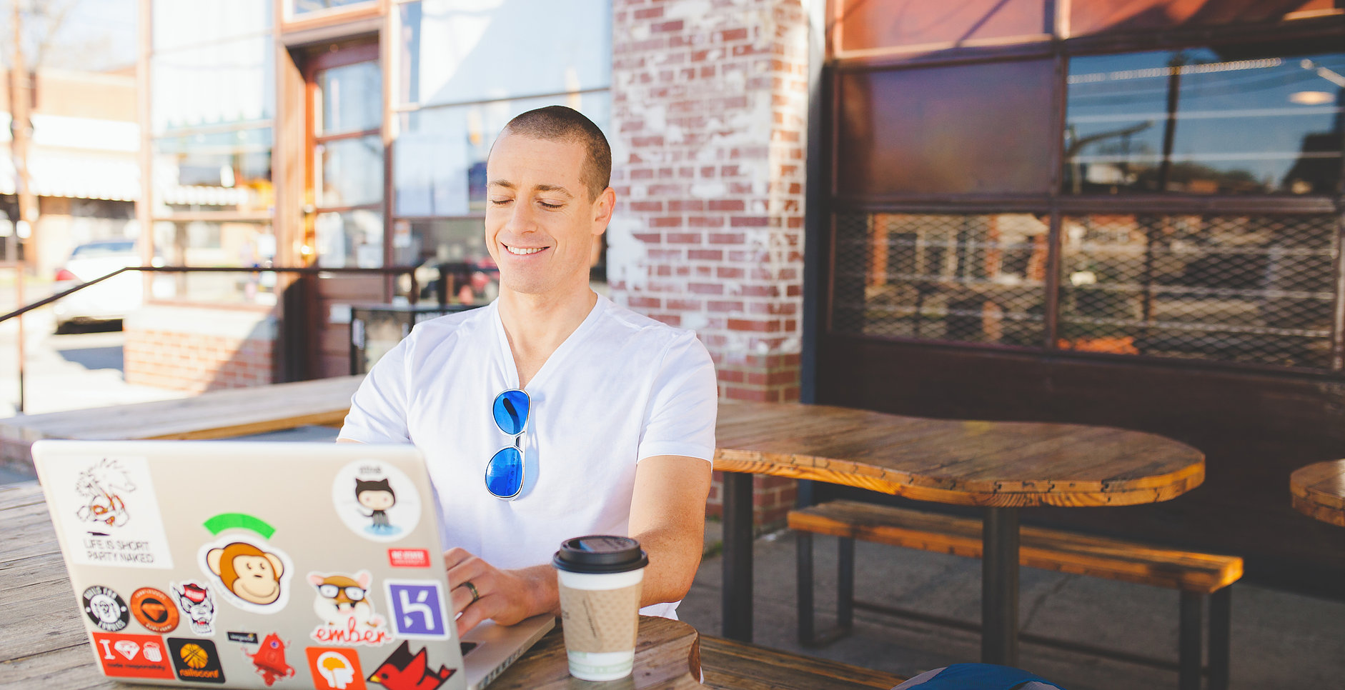 Joe typing away on a laptop Joe pecking away on a laptop